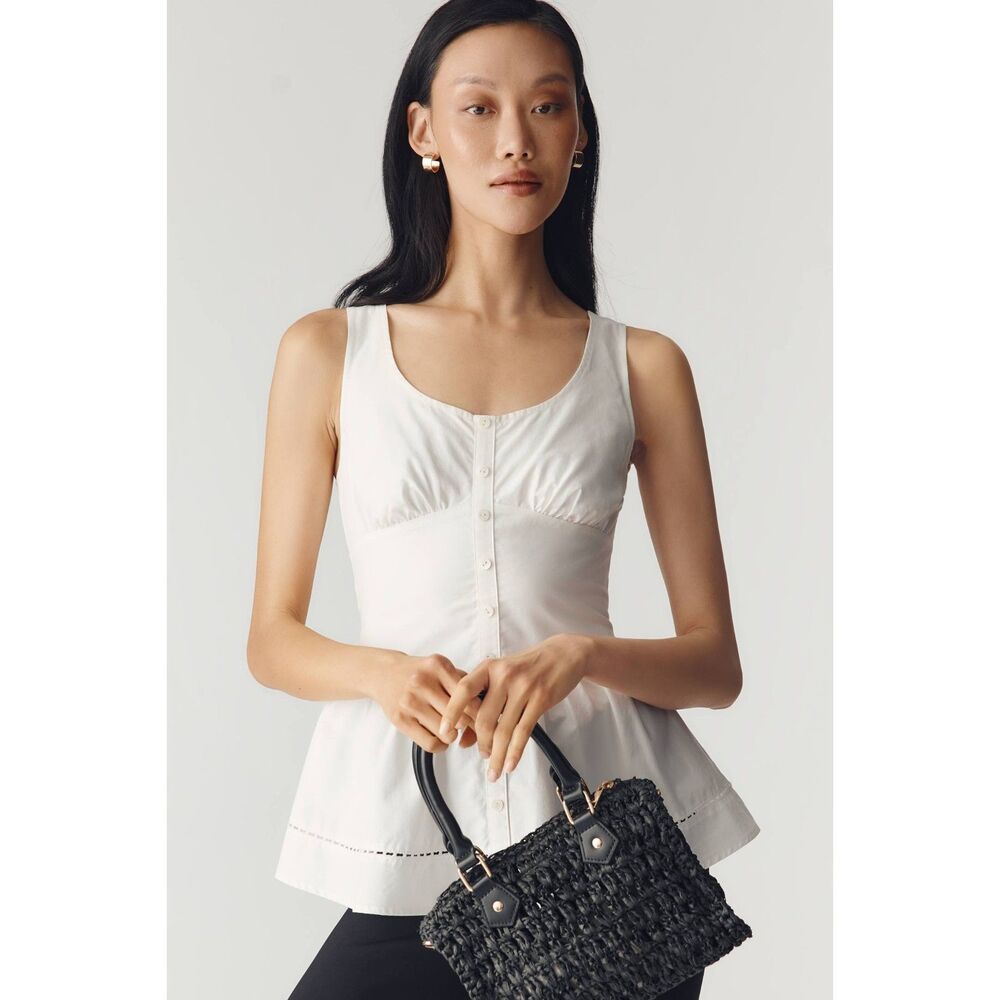 NWOT Anthropologie En Saison Brittany Peplum Top White Button Front Size S